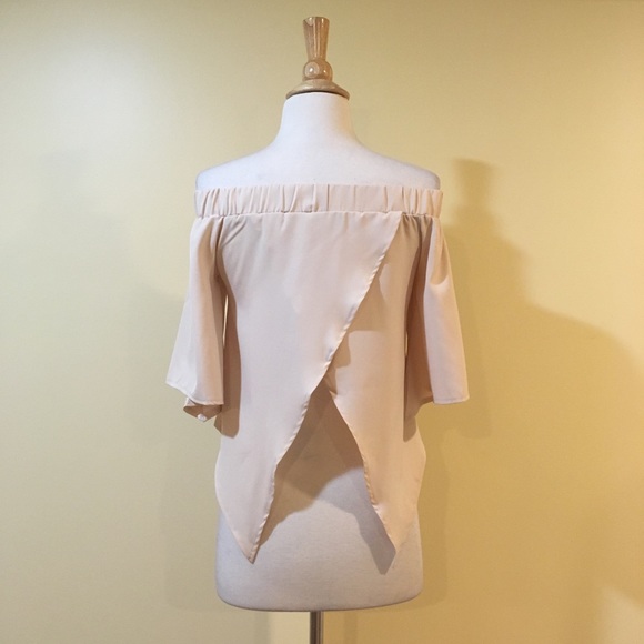 Off Shoulder Split Back Ruffled Sleeve Rose Floral Embroidered Blouse - Picture 5 of 8